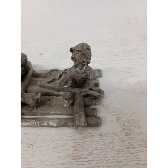 Vintage 1976 F. Robert Drury International Pewter Raft Explorers Figurine - Picture 2 of 9